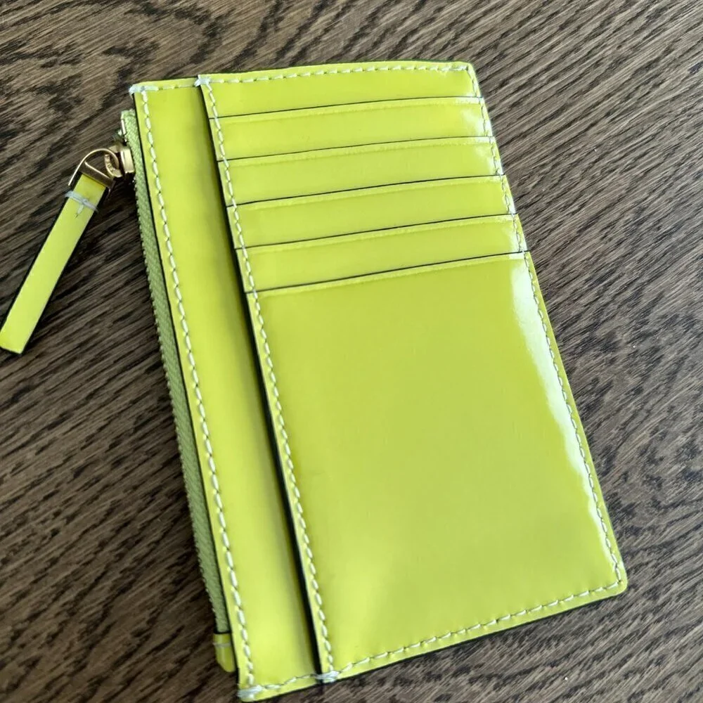 NWT! NEW! Tory Burch Britten Patent Top zip Card Case - Yellow Yuzu